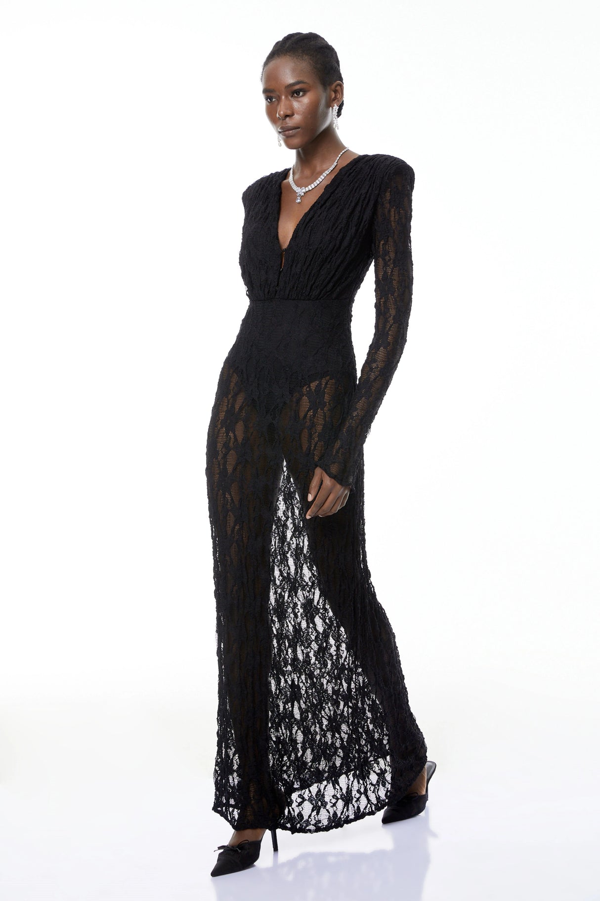 Johanna Black SemiSheer Lace Maxi Dress