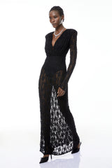 Johanna Black SemiSheer Lace Maxi Dress