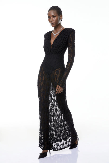 Johanna Black SemiSheer Lace Maxi Dress