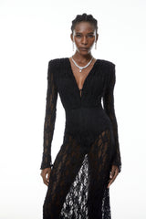 Johanna Black SemiSheer Lace Maxi Dress