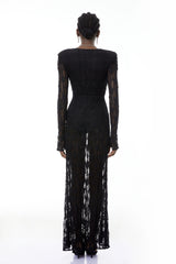 Johanna Black SemiSheer Lace Maxi Dress