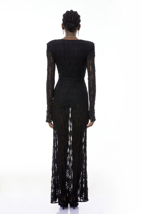 Johanna Black SemiSheer Lace Maxi Dress