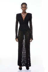 Johanna Black SemiSheer Lace Maxi Dress