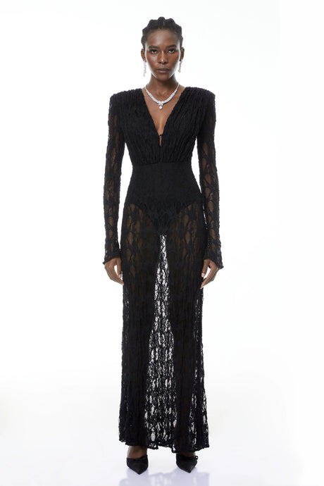 Johanna Black SemiSheer Lace Maxi Dress