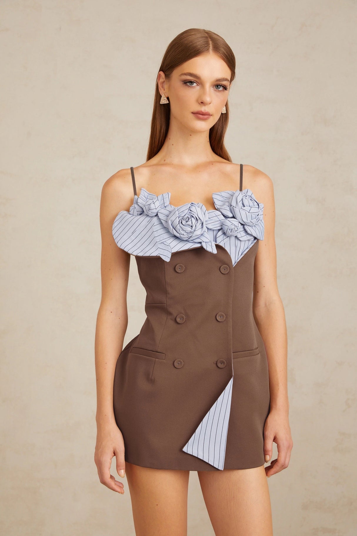 Johanna Brown Floral Panelled Mini Dress