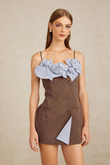 Johanna Brown Floral Panelled Mini Dress
