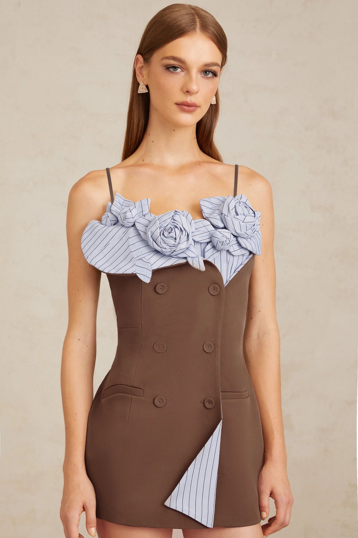Johanna Brown Floral Panelled Mini Dress