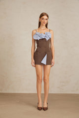 Johanna Brown Floral Panelled Mini Dress