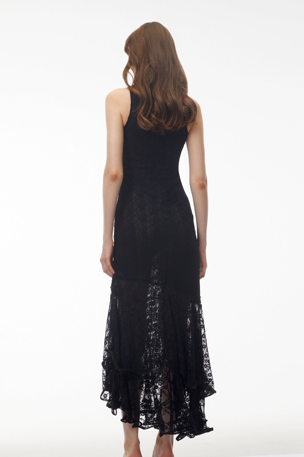 Jonah Black Lace Panel Ruffled Midi Dress