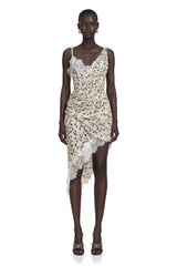 Jord White Polka Dot Mini Dress with Lace Panels