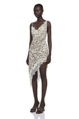 Jord White Polka Dot Mini Dress with Lace Panels