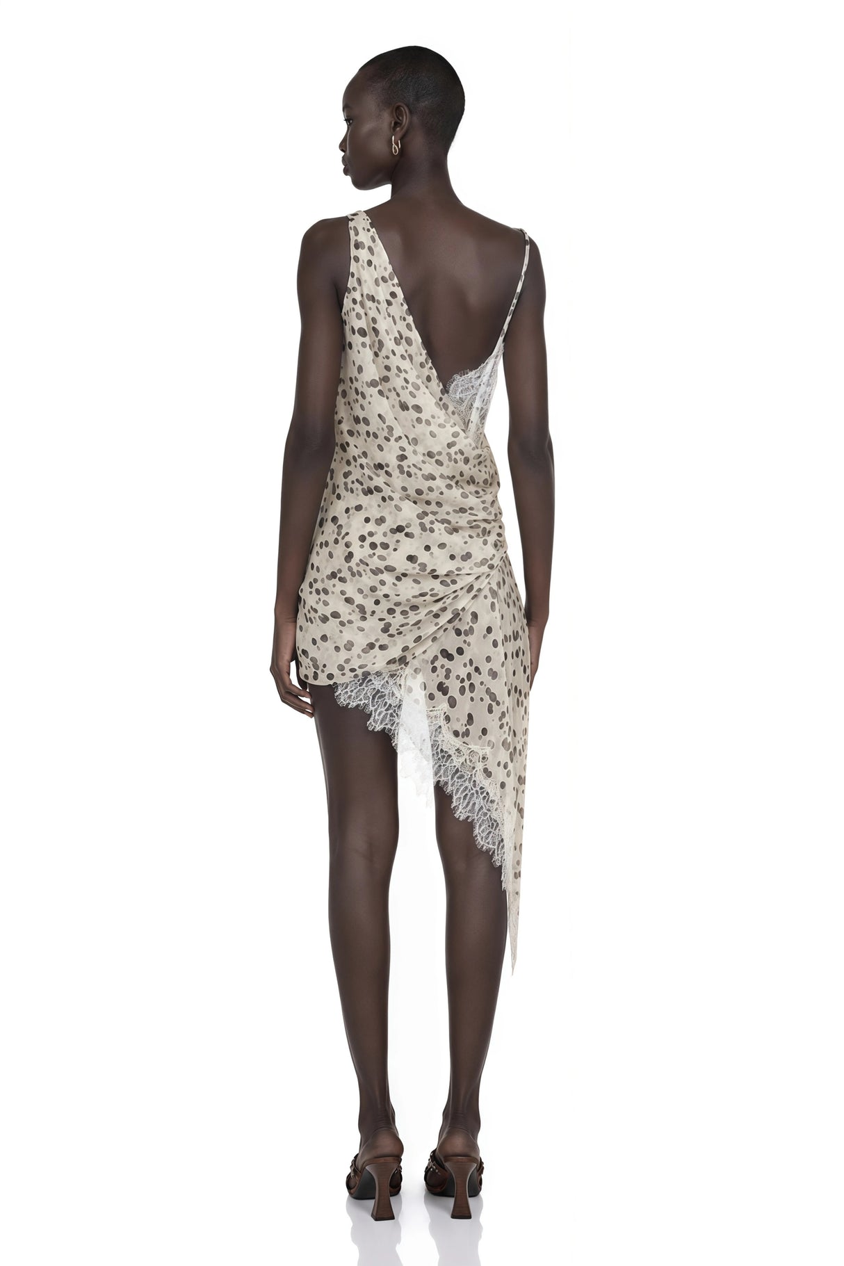 Jord White Polka Dot Mini Dress with Lace Panels