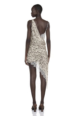 Jord White Polka Dot Mini Dress with Lace Panels