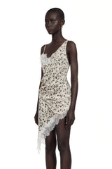 Jord White Polka Dot Mini Dress with Lace Panels