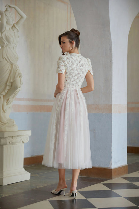 Jorunn White Braided Floral Crochet Midi Dress