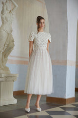 Jorunn White Braided Floral Crochet Midi Dress