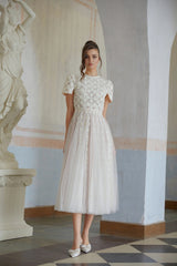 Jorunn White Braided Floral Crochet Midi Dress