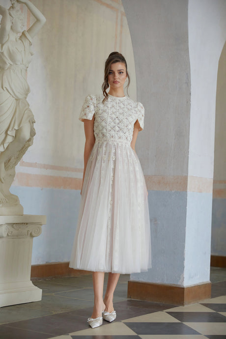 Jorunn White Braided Floral Crochet Midi Dress