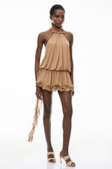 Josephine Khaki Halterneck Ruffled Mini Dress