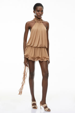 Josephine Khaki Halterneck Ruffled Mini Dress