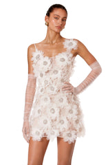 Josephine White Rhinestone Mini Dress with 3D Florals