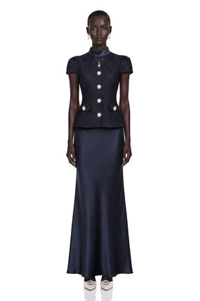Josette Blue PeplumWaist Paneled Maxi Dress
