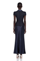 Josette Blue PeplumWaist Paneled Maxi Dress