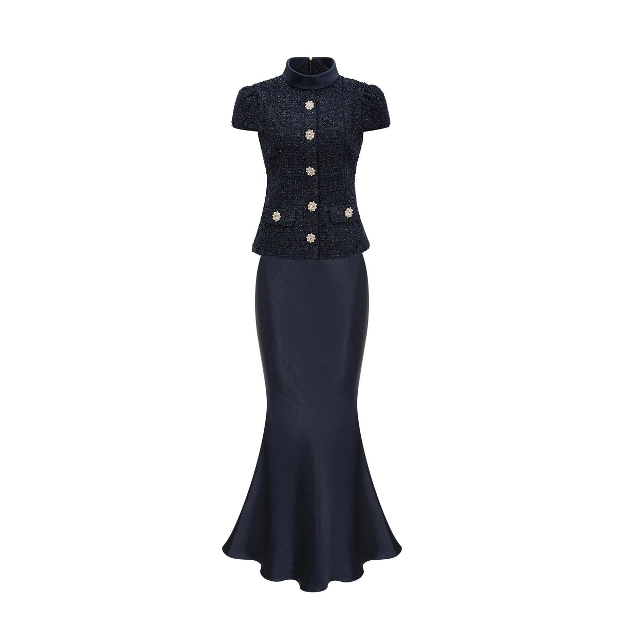 Josette Blue PeplumWaist Paneled Maxi Dress