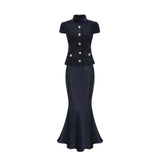 Josette Blue PeplumWaist Paneled Maxi Dress