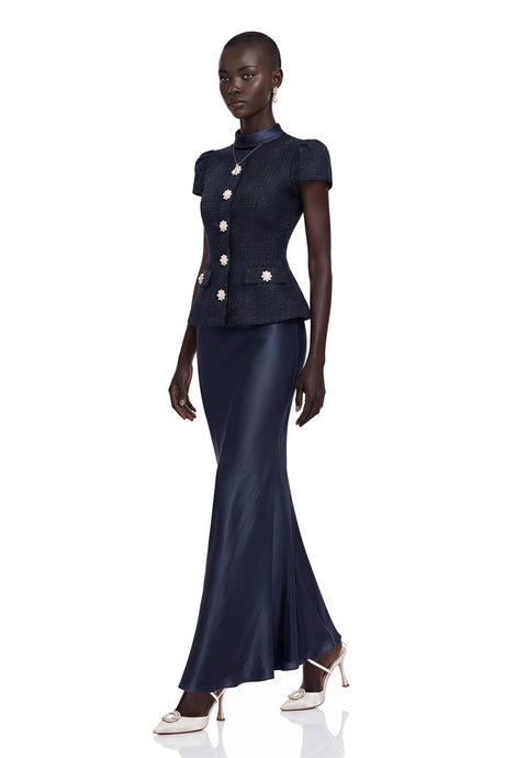 Josette Blue PeplumWaist Paneled Maxi Dress