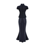Josette Blue PeplumWaist Paneled Maxi Dress