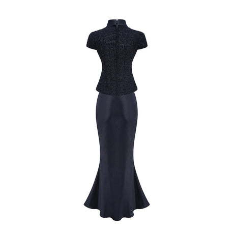 Josette Blue PeplumWaist Paneled Maxi Dress