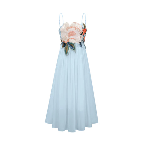 Josette floralembroidered shirred maxi dress in Blue