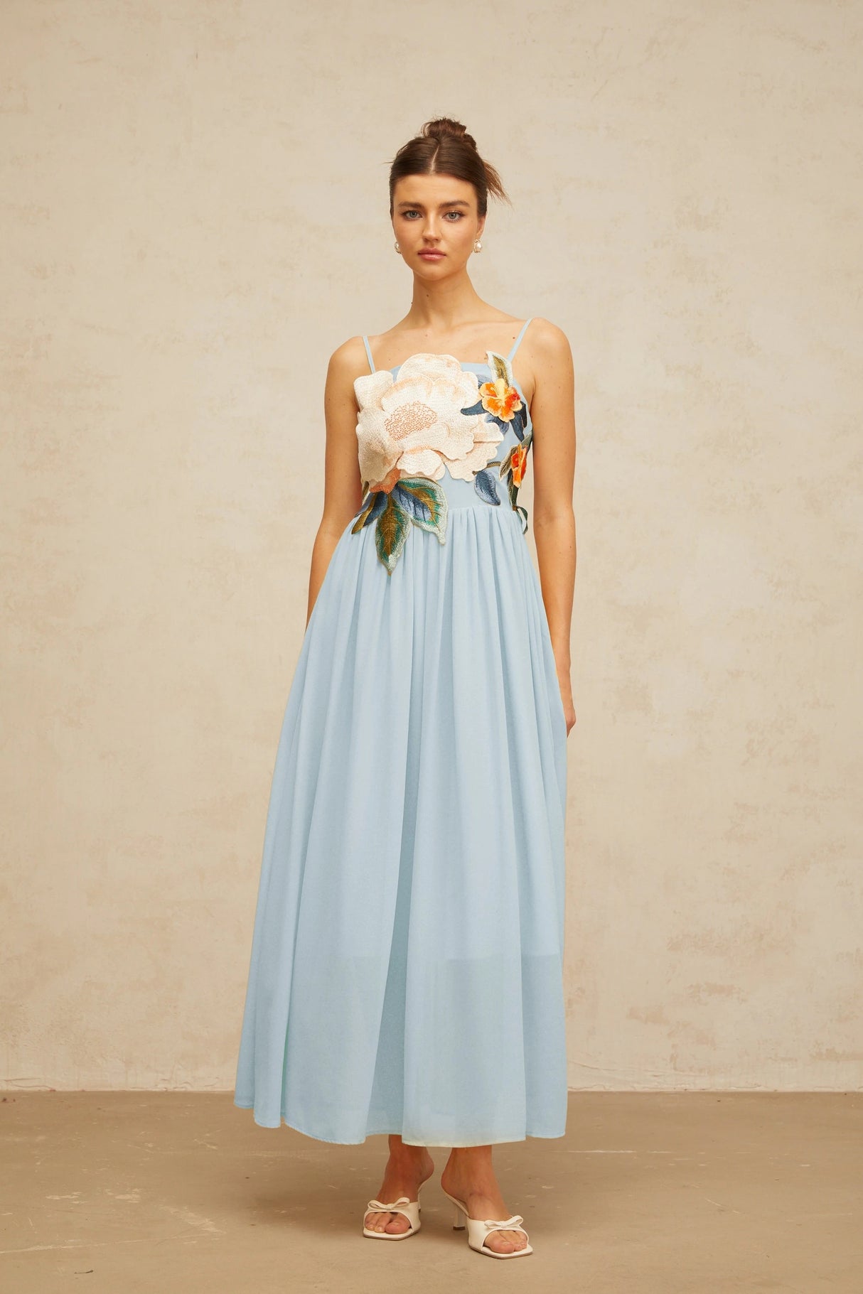 Josette floralembroidered shirred maxi dress in Blue
