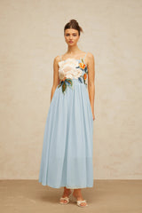 Josette floralembroidered shirred maxi dress in Blue