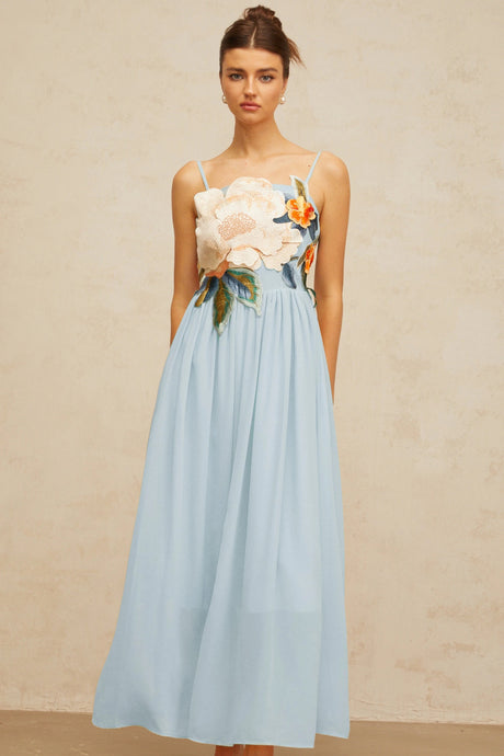 Josette floralembroidered shirred maxi dress in Blue