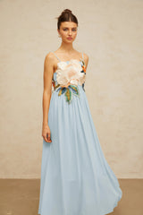 Josette floralembroidered shirred maxi dress in Blue