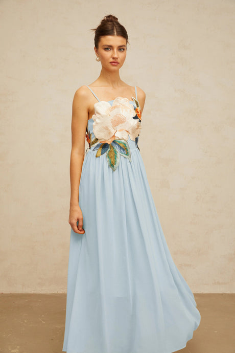 Josette floralembroidered shirred maxi dress in Blue