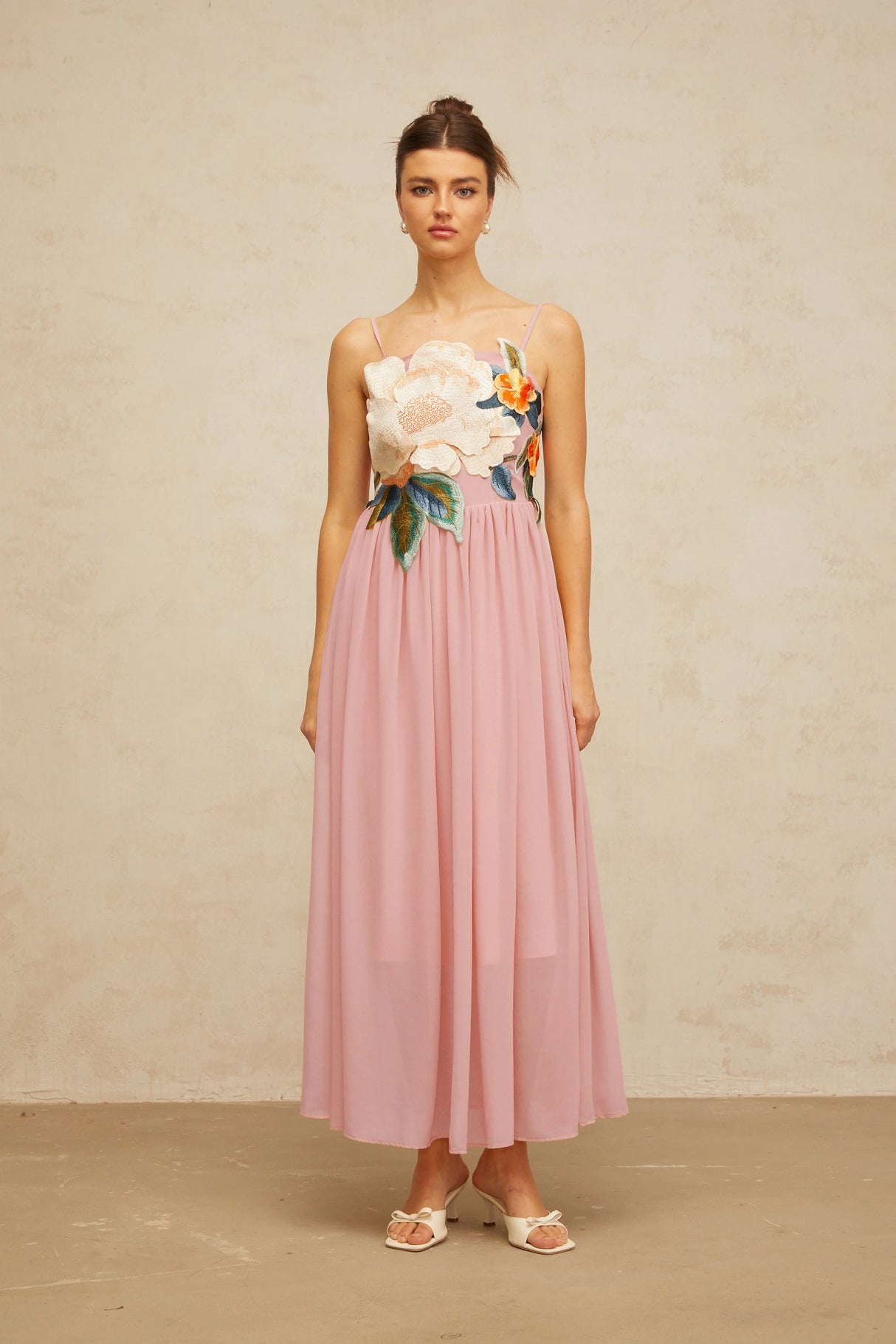 Josette floralembroidered shirred maxi dress in Pink