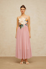 Josette floralembroidered shirred maxi dress in Pink