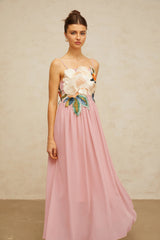 Josette floralembroidered shirred maxi dress in Pink