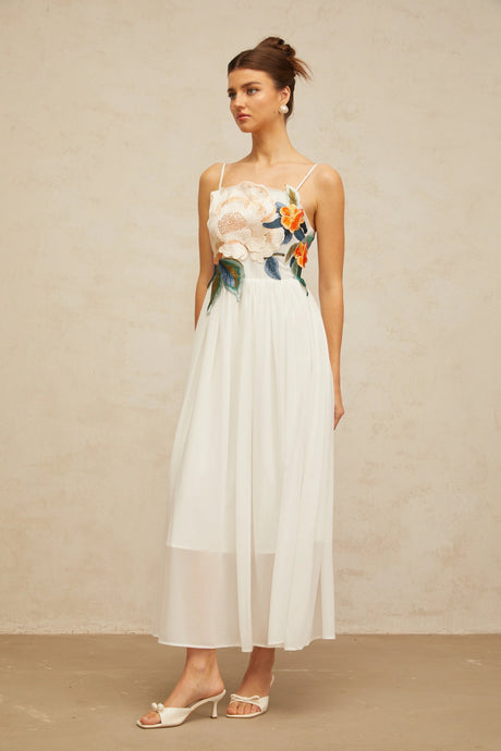 Josette floralembroidered shirred maxi dress in White