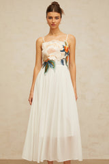 Josette floralembroidered shirred maxi dress in White