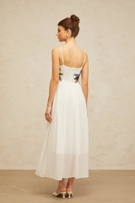 Josette floralembroidered shirred maxi dress in White