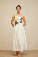 Josette floralembroidered shirred maxi dress in White