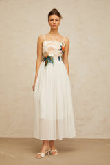 Josette floralembroidered shirred maxi dress in White
