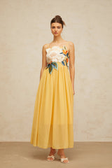 Josette floralembroidered shirred maxi dress in Yellow