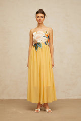 Josette floralembroidered shirred maxi dress in Yellow