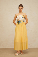 Josette floralembroidered shirred maxi dress in Yellow