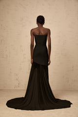 Josiane Black Offshoulder Sheer Tulle Maxi Dress